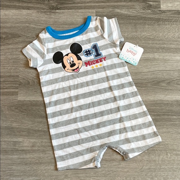 NEW Disney Baby Mickey Mouse striped romper - Picture 1 of 3